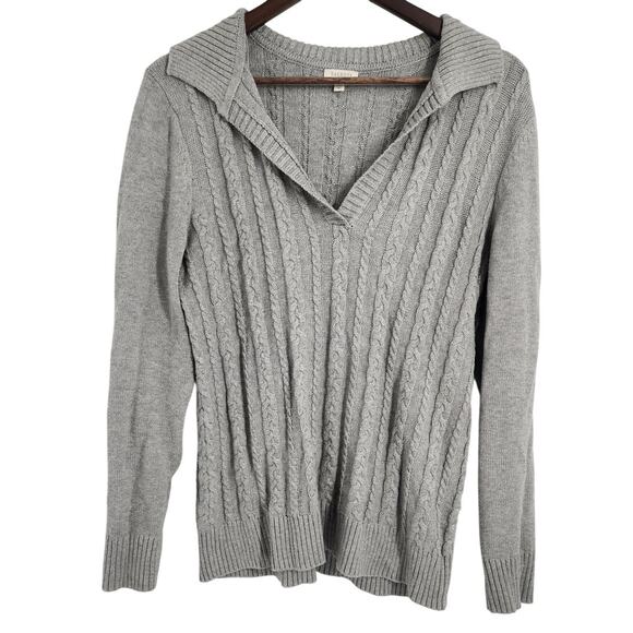 Talbots Sweaters - Talbots Gray Cable Knit V-Neck Sweater Womens Size Medium M